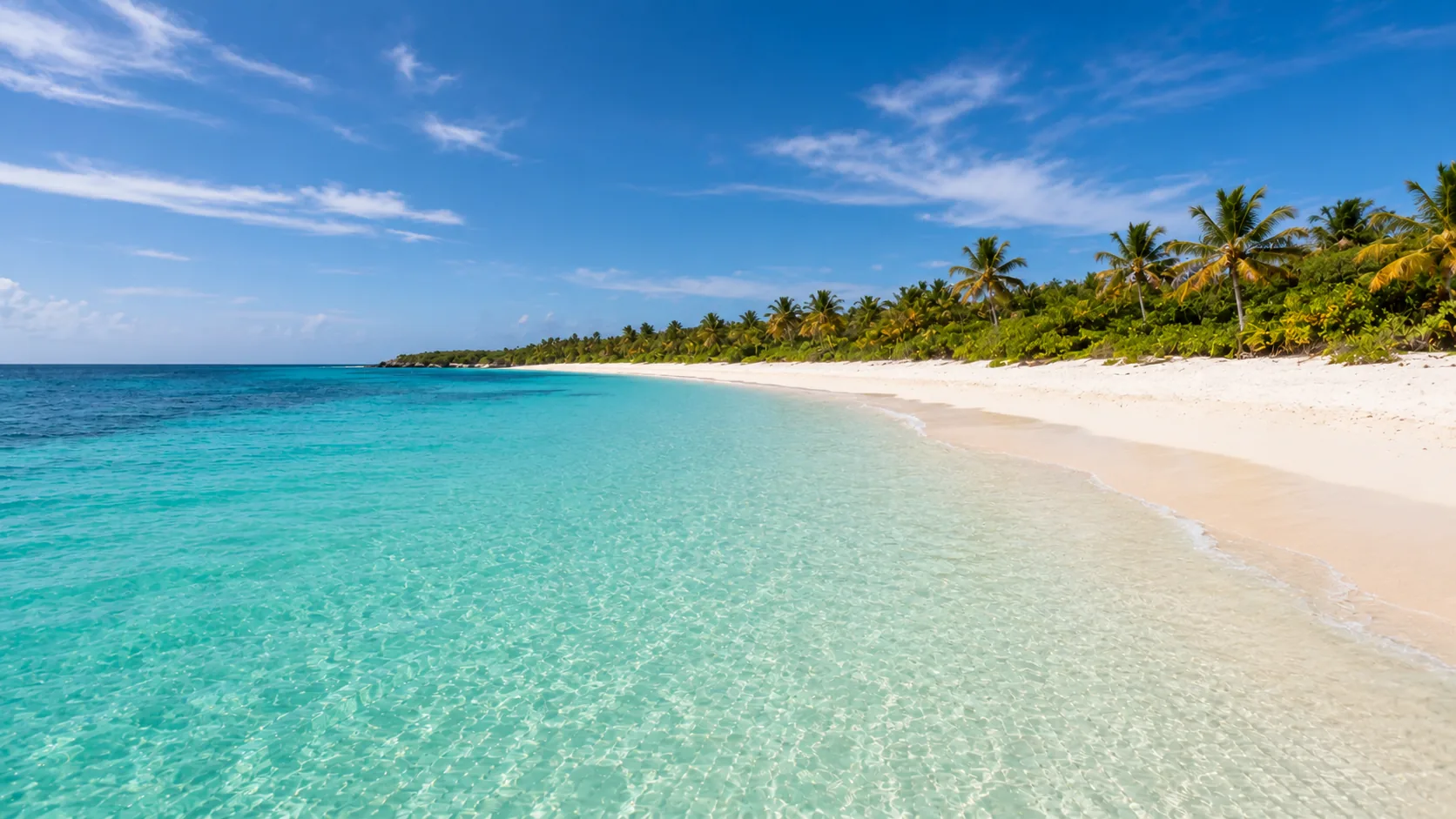 Shallow, calm turquoise water on a Riviera Maya beach