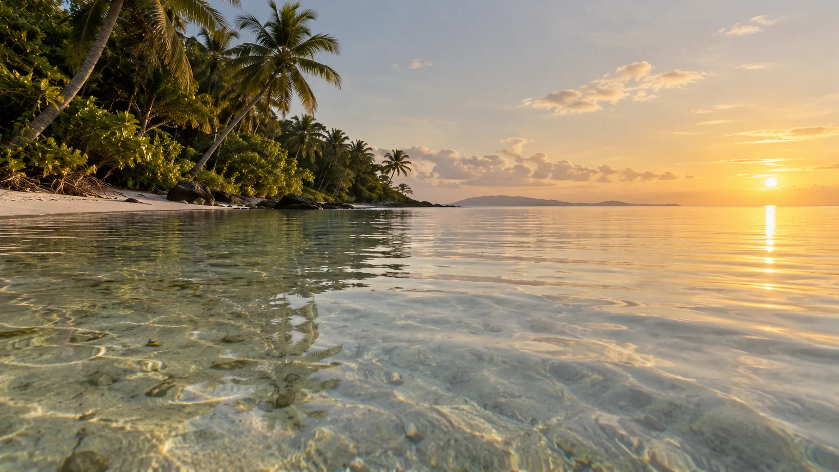 Shallow, calm Caribbean shallows in the early morning on the Riviera Maya